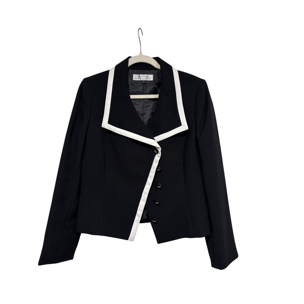 Tahari Black Cropped Blazer with White Trim Size 8 - Picture 2 of 7